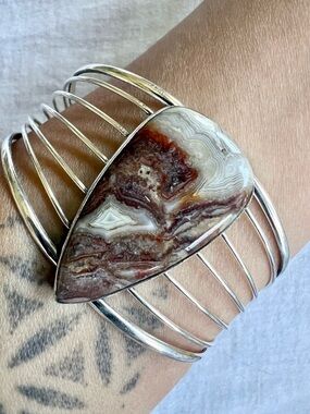 925 WOW WOW!! Huge! Crazy Lace Agate Modern Cuff Bracelet